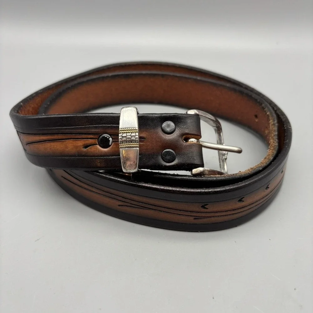 1998 Vintage Buckle Source Brown Leather Belt‎ 38 Inches Western Wear USA